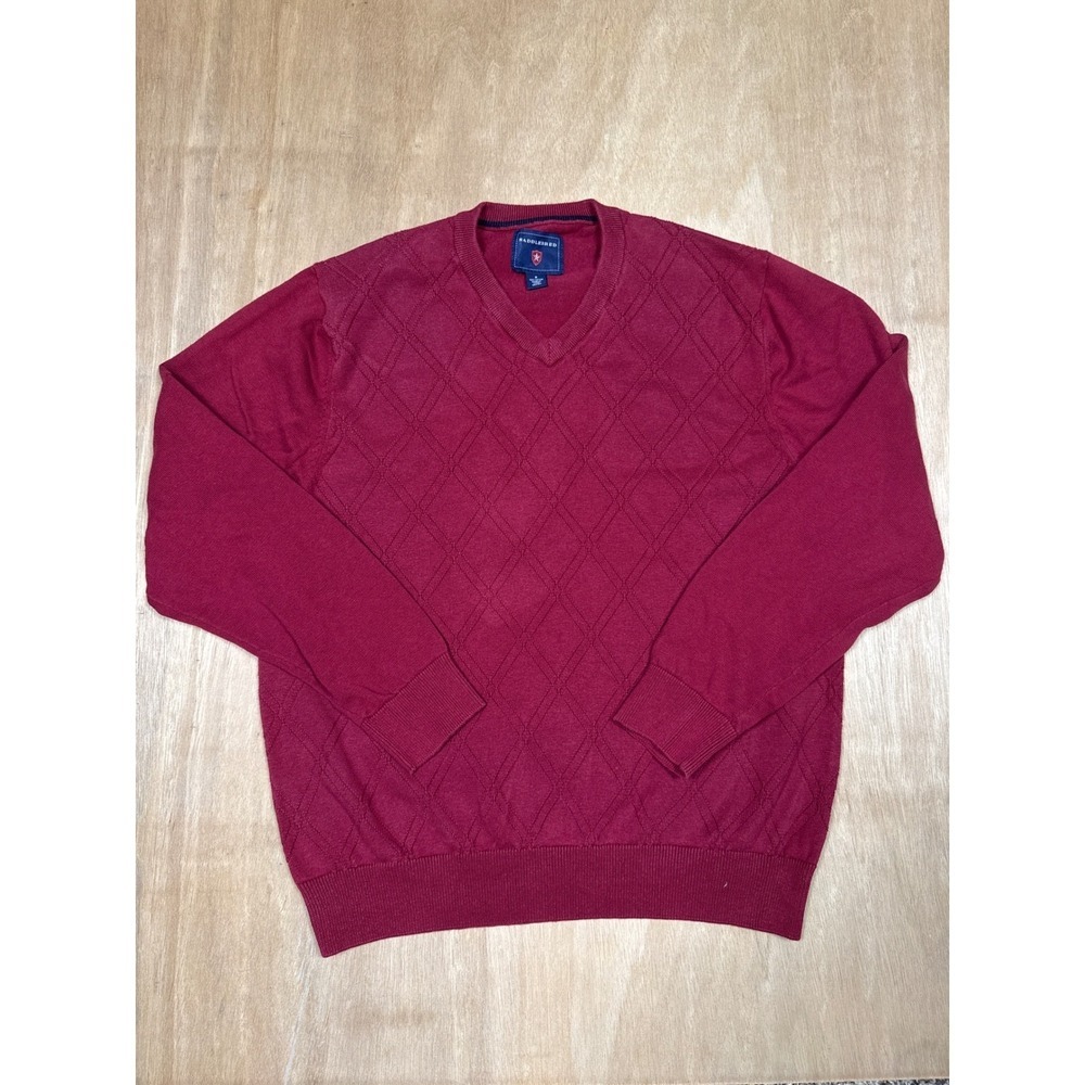 Saddlebred Mens V Neck Argyle Sweater Burgundy Red 100 Cotton Medium Pullover